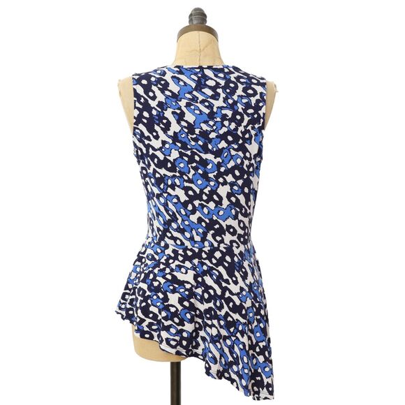 LEOTA Lulu Cascade Top S Printed Tunic Asymmetric Tank Blue Keyhole EUC B26 - Picture 4 of 6